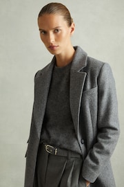 Reiss Grey Amalia Petite Wool-blend Serge Longline Coat - Image 1 of 7