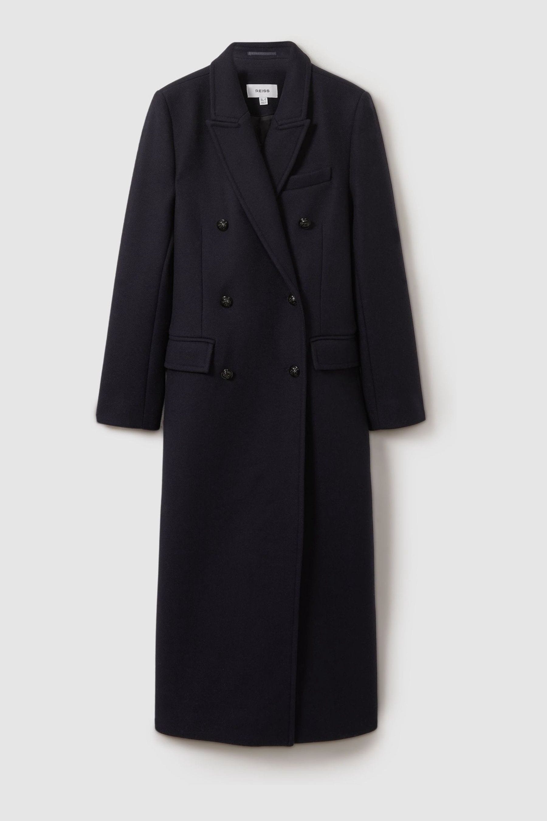 Reiss Navy Wool blend Twill Double Breasted Coat 8