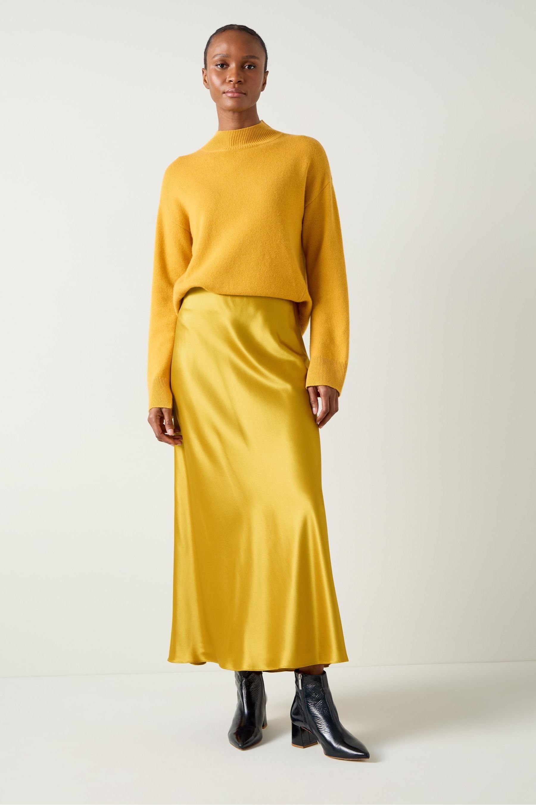 Yellow satin skirt hot sale
