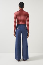 LK Bennett Pink Allie Fine Metallic Stripe Turtle Neck Knit T-Shirt - Image 2 of 4