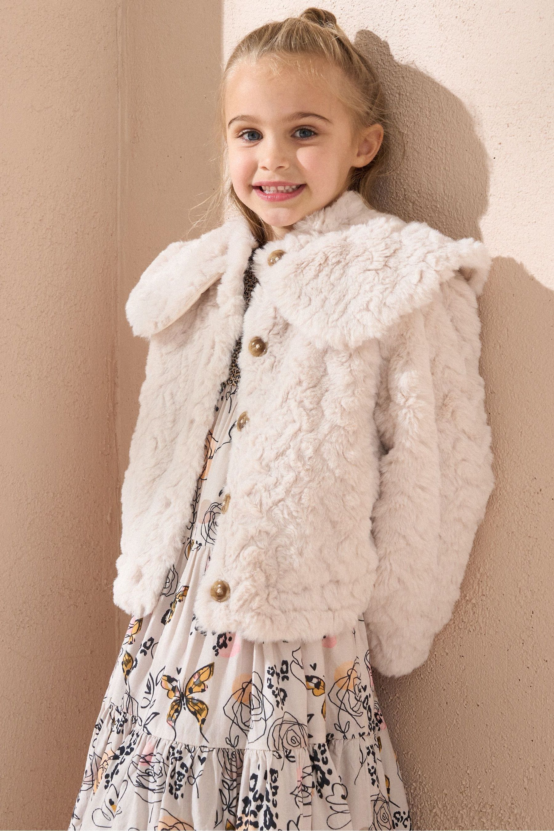 Buy Angel Rocket Taupe Natural Cecile Cut Faux Fur Cape Collar Coat from Next Luxembourg