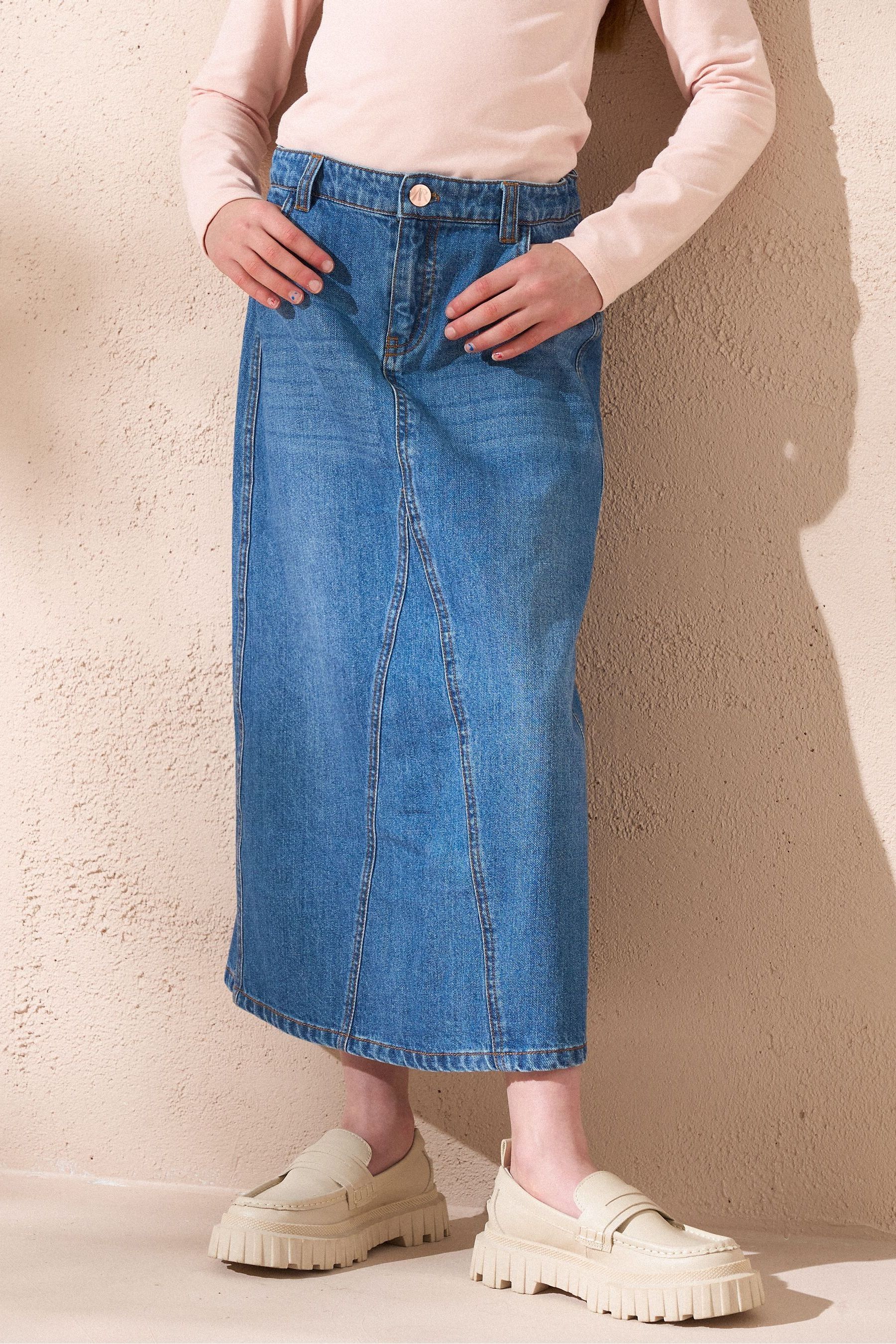 Angel Rocket Blue Nicolette Denim Midi Skirt