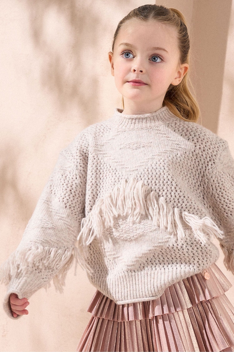 Angel & Rocket Natural Sienna Stone Fringed Jumper - Image 2 of 6