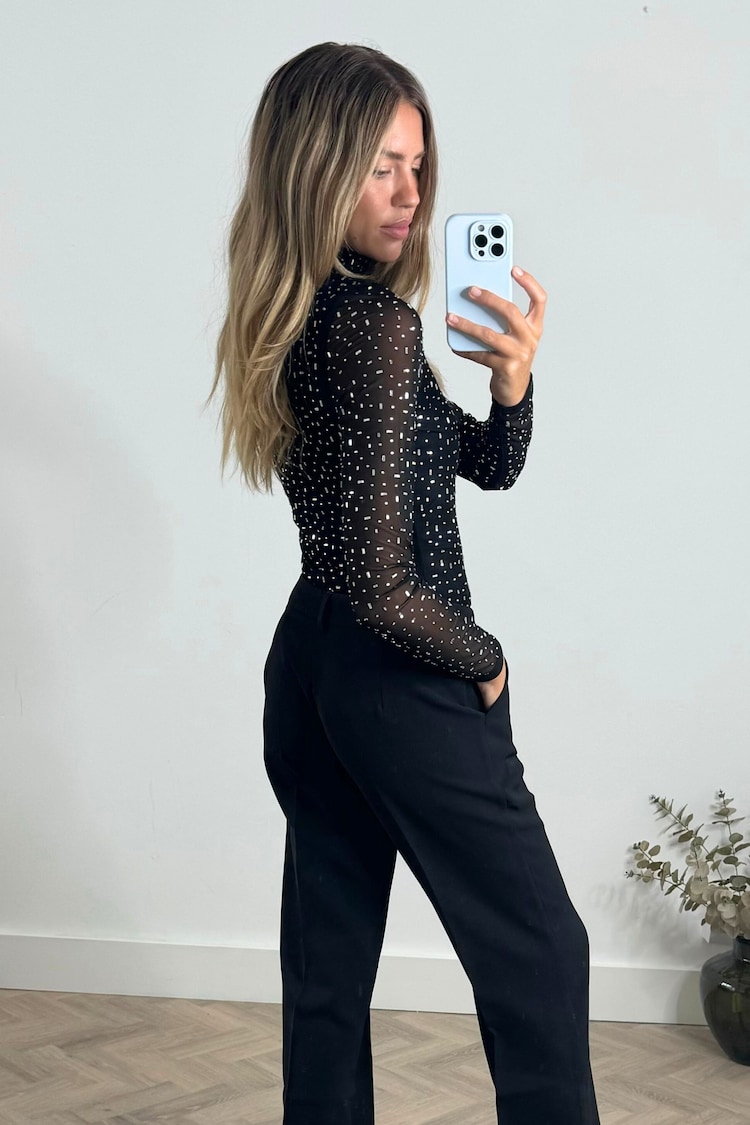 Style Cheat Black Izzi Sparkle Diamonte Mesh Top - Image 2 of 4