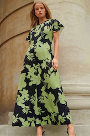 Ro&Zo Victoria Green Floral Print Flutter Sleeve Dress - Image 1 of 6