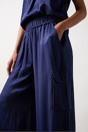 Ro&Zo Blue Petite Satin Cargo Trousers - Image 3 of 4