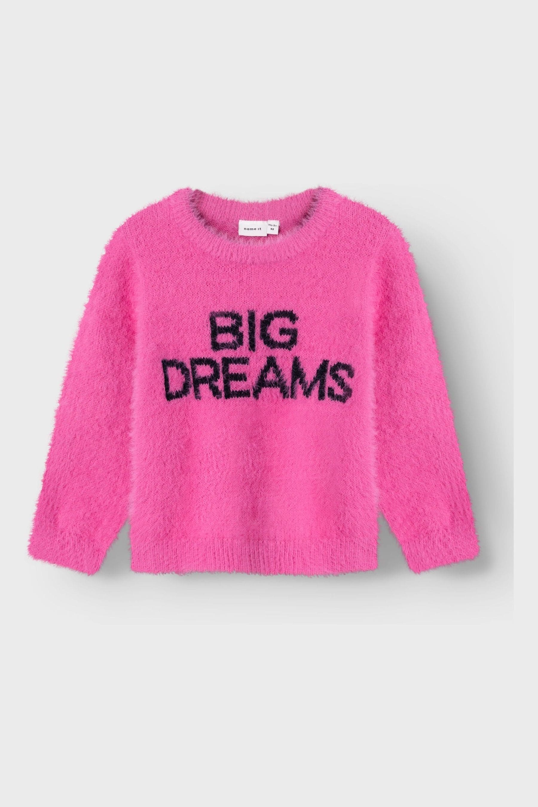 Name It Pink Long Sleeve Big Dreams Fluffy Slogan Jumper 23years Girls
