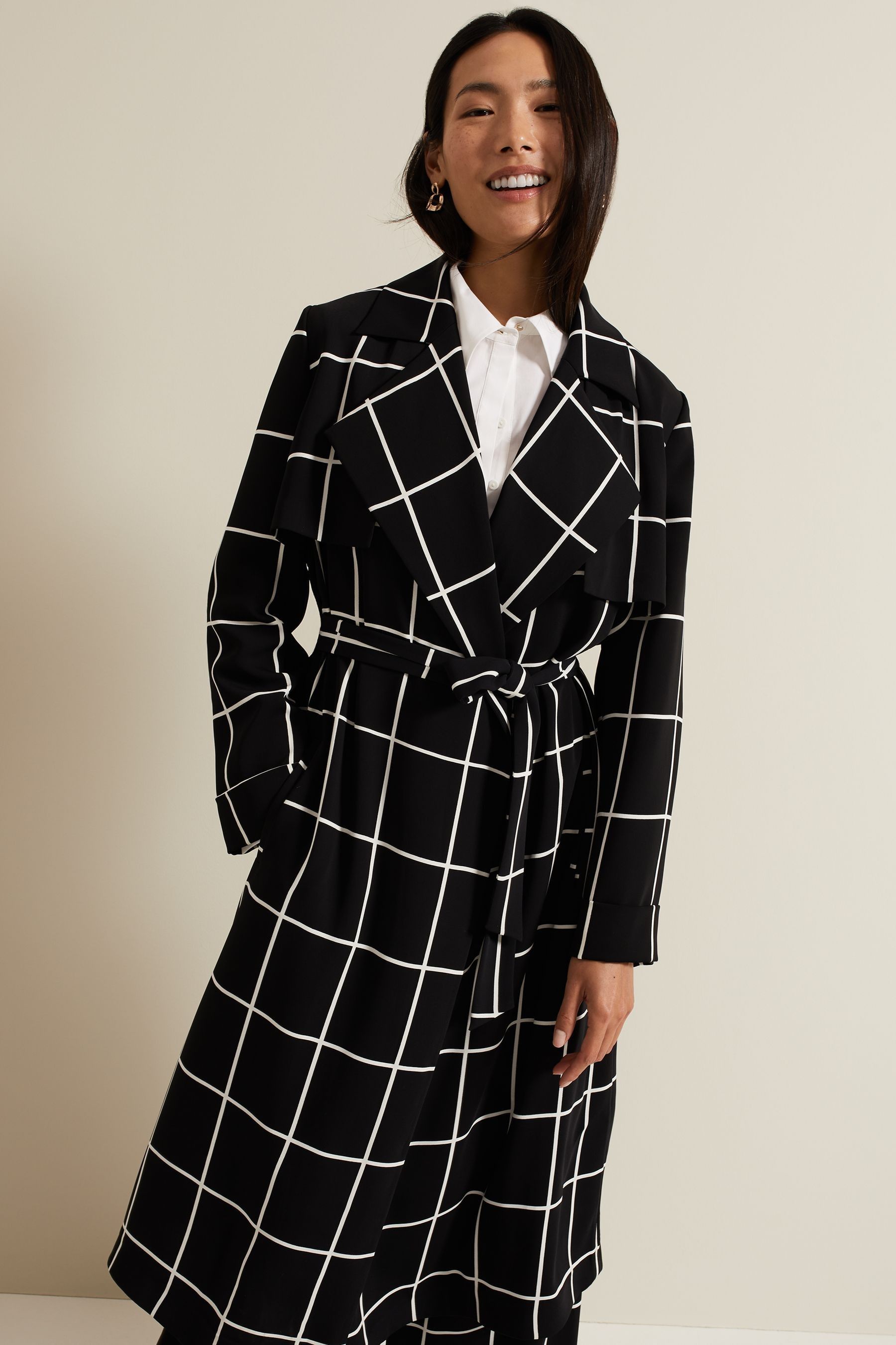 Buy Phase Eight Black Aspen Check Drape Trench Coat from the Next UK online shop