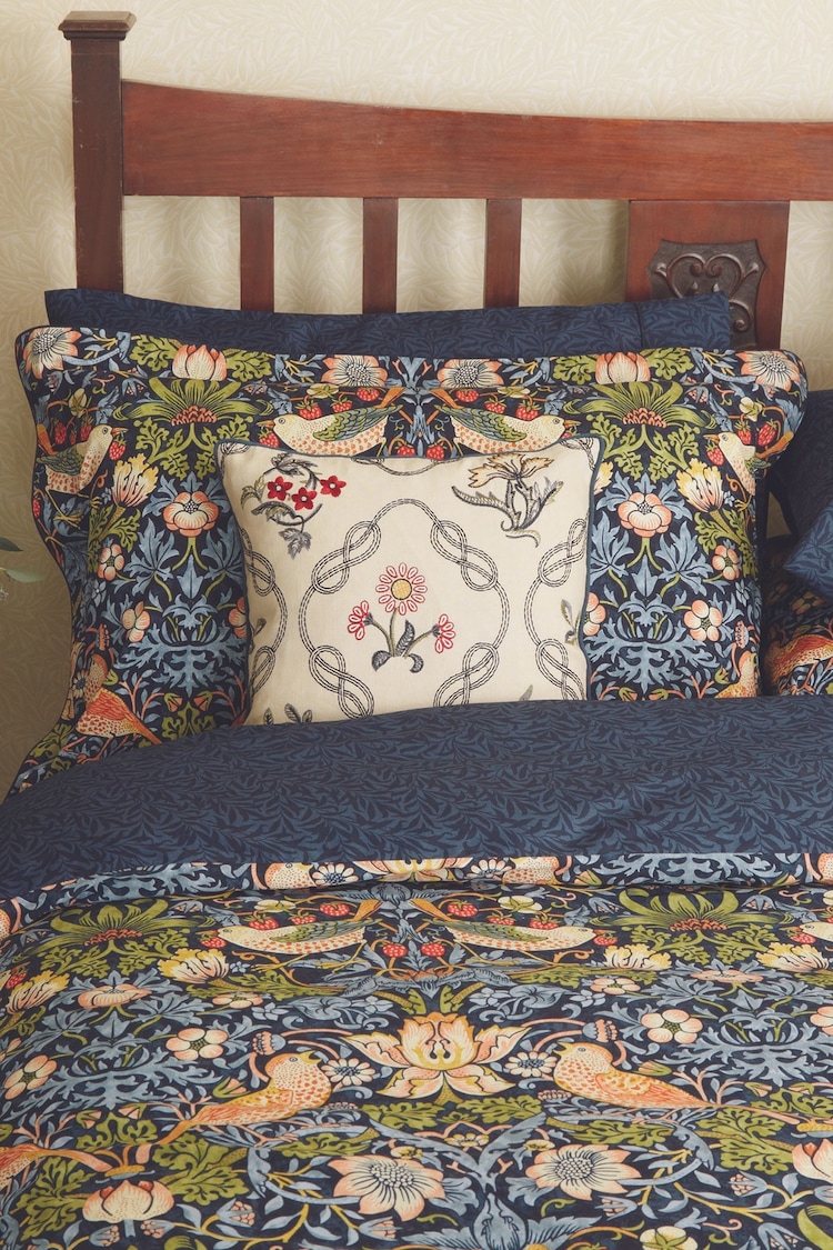 Morris & Co Indigo Strawberry Thief Duvet Cover and Pillowcase Set - Image 2 of 4