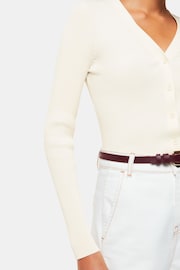 Whistles White Ribbed V-Neck Cardigan - Image 3 of 5