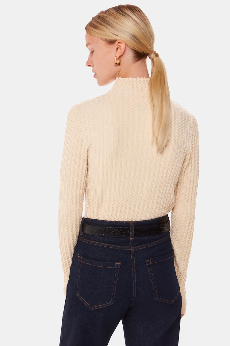 Whistles Cream Textured Detail High Neck Knit Jumper - Image 2 of 5