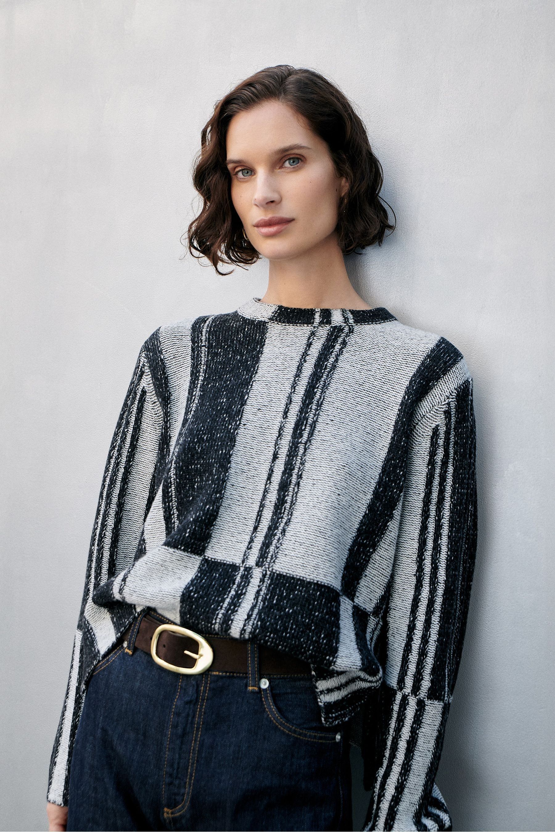 Buy Whistles Block Stripe Wool Knit Black Jumper from Next Luxembourg