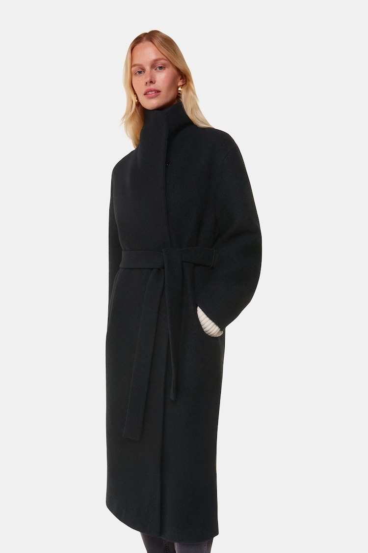 Whistles Black Whistles Morgan Funnel Neck Black Coat - Image 1 of 5