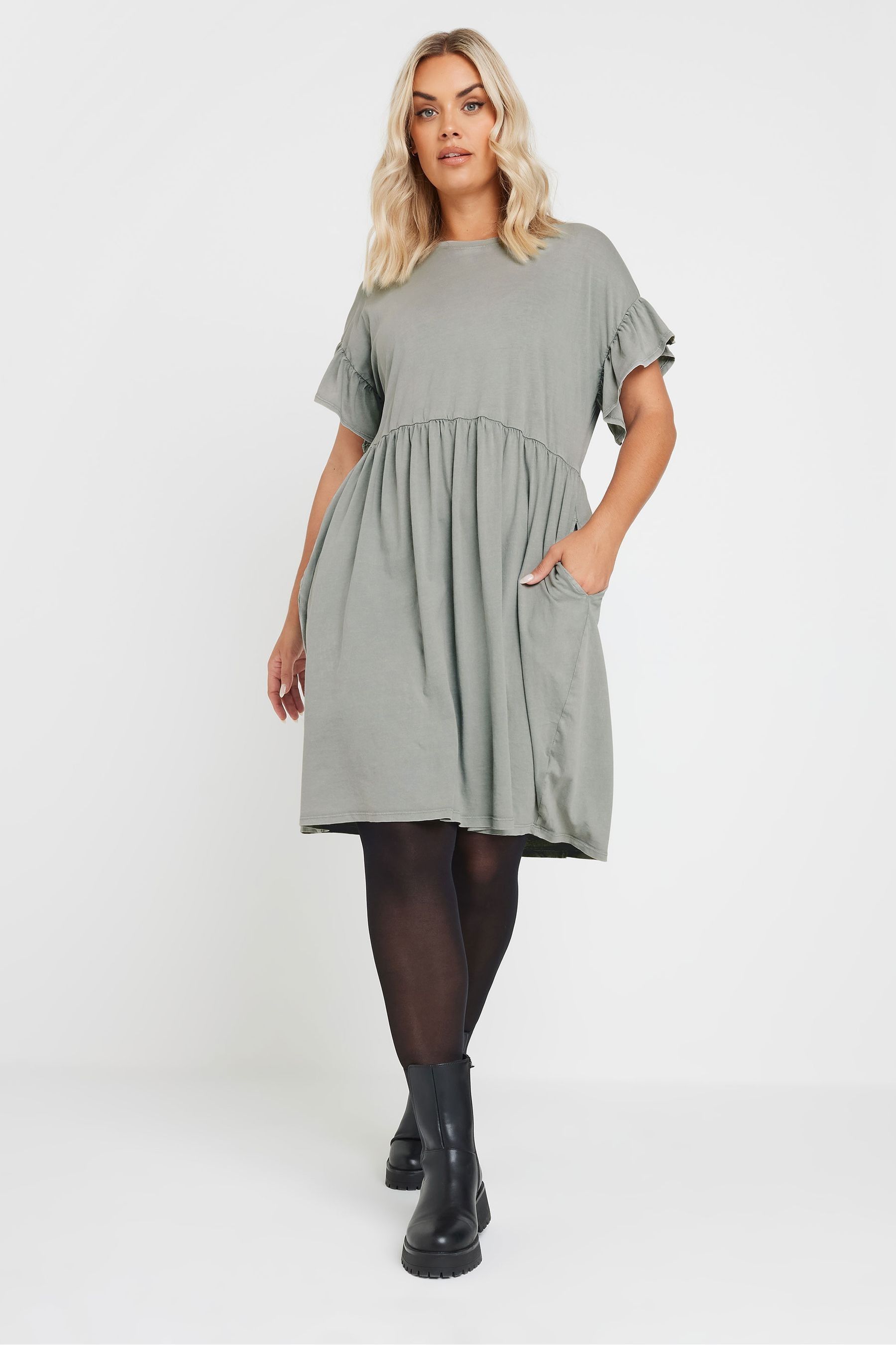 Buy Yours Curve Grey Frill Acid Wash Dress from the Next UK online shop