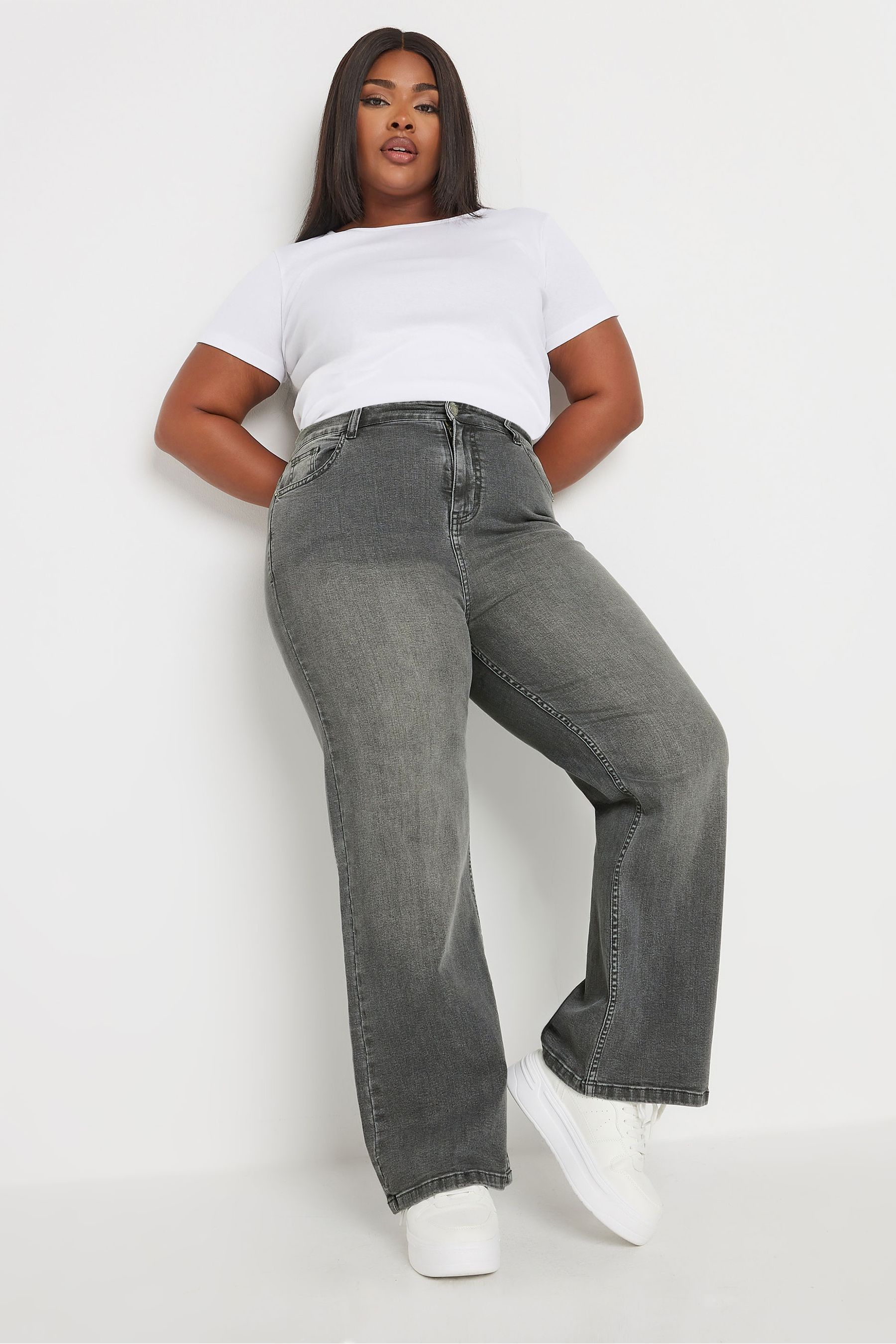Buy Yours Curve Grey Wide Leg Jeans from the Next UK online shop