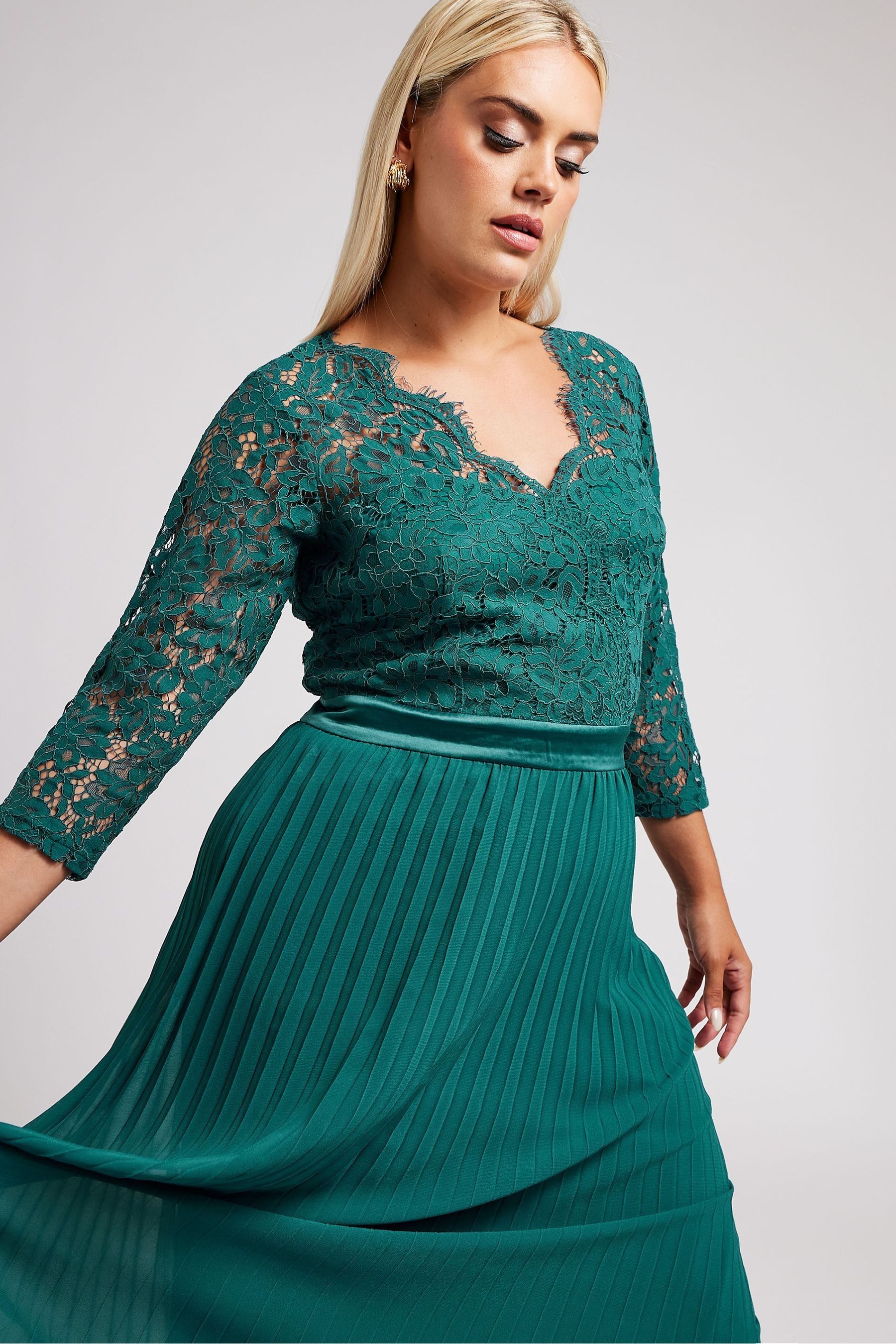 Buy Yours Curve Green London Wrap Lace Pleated Maxi Dress from Next Luxembourg