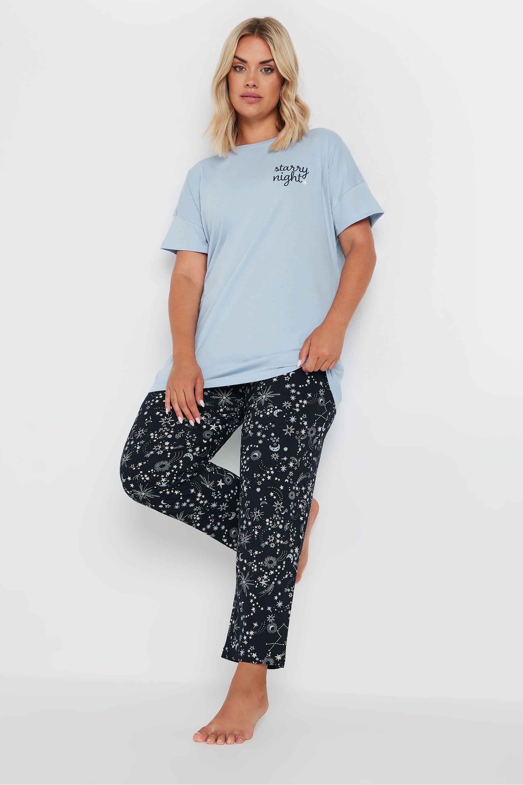Buy Yours Curve Blue Starry Night Wide Leg 100 Cotton Pyjamas Set from Next Malta