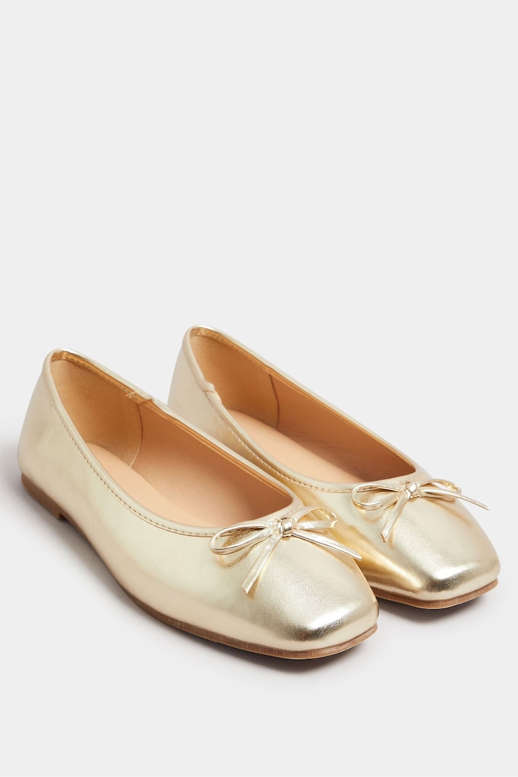 Yours Curve Gold Extra Wide Fit Ballet Pumps - Image 1 of 5