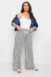 Yours Curve White Linen Look Stripe Wide Leg Trousers - Image 1 of 5