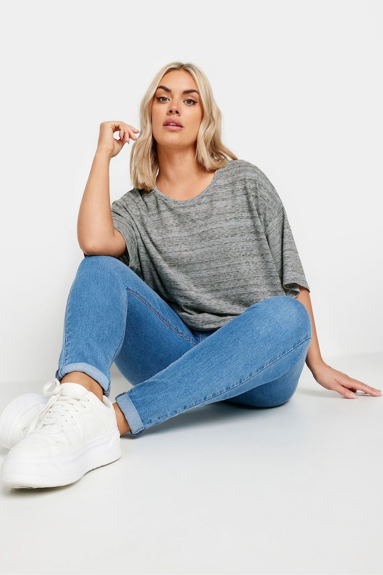 Yours Curve Grey Oversized Striped Top - Image 2 of 5