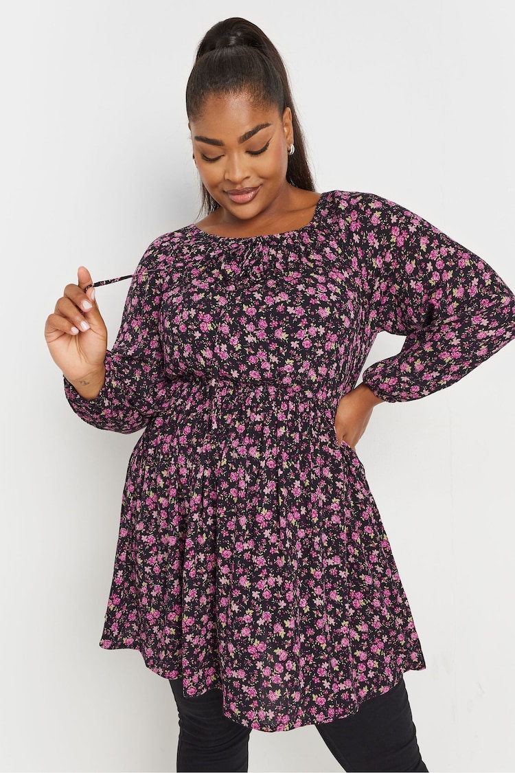 Yours Curve Black/Pink Crinkle Boho Tunic - Image 1 of 4