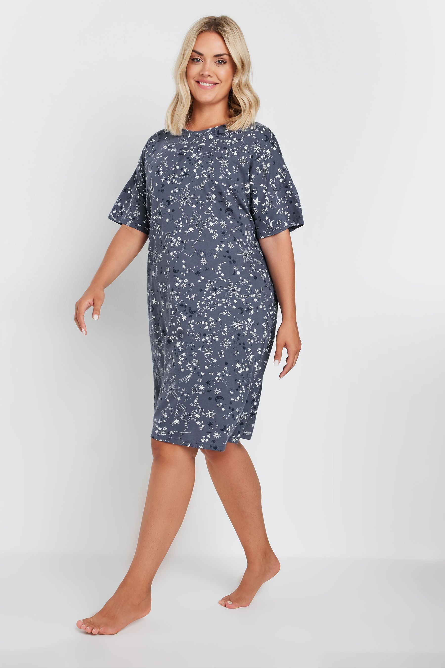 Buy Yours Curve Blue Celestial Sleeptee 100 Cotton Nightdress from the Next UK online shop