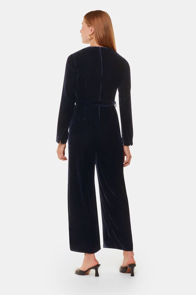 Whistles Blue Elora Velvet Jumpsuit - Image 2 of 5