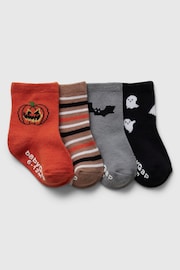 Gap Orange/Black Pumpkin Halloween 4 Pack Crew Socks (Newborn-5yrs) - Image 1 of 1