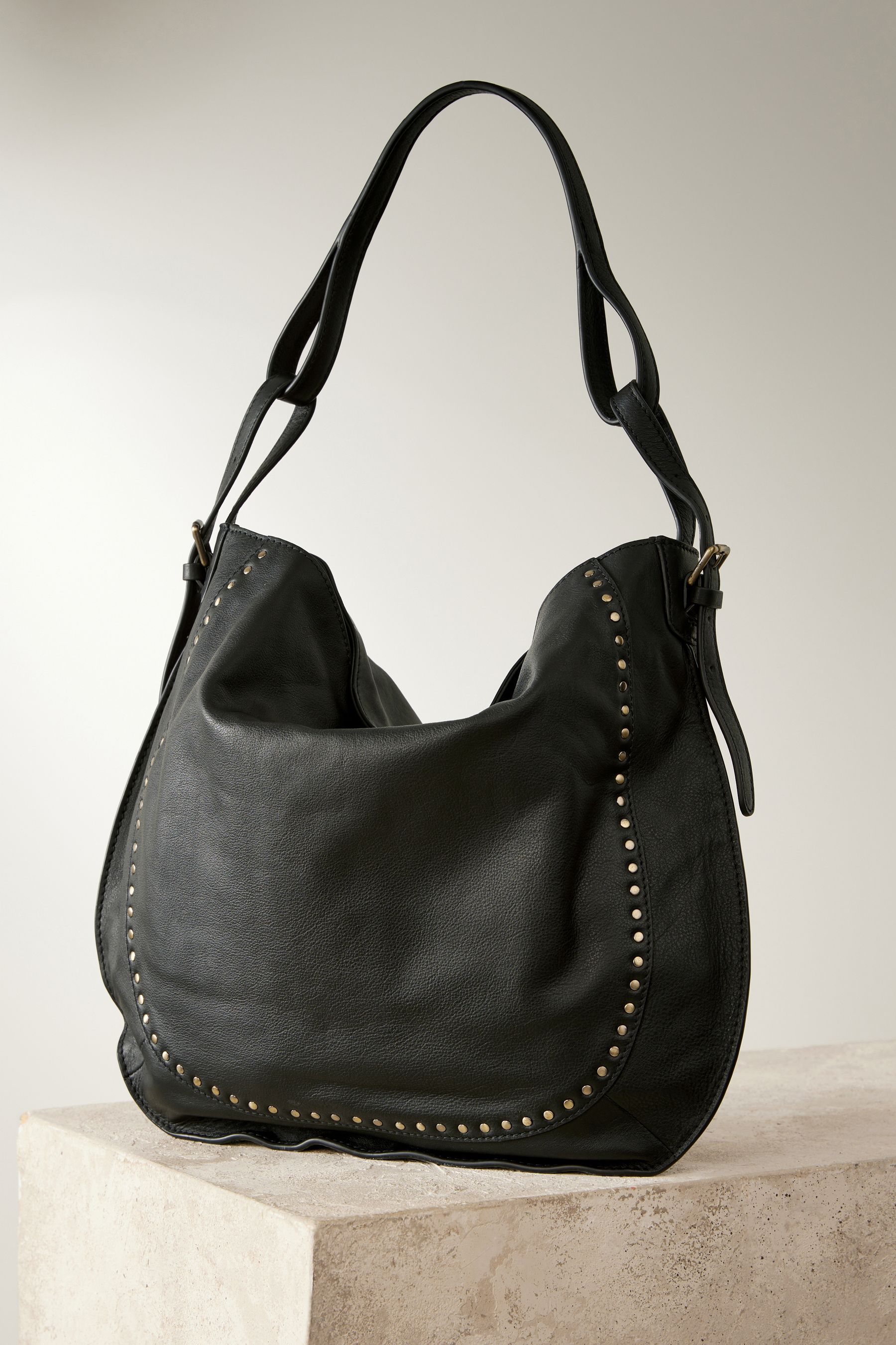 Buy Black Leather Stud Shoulder Bag from Next Oman