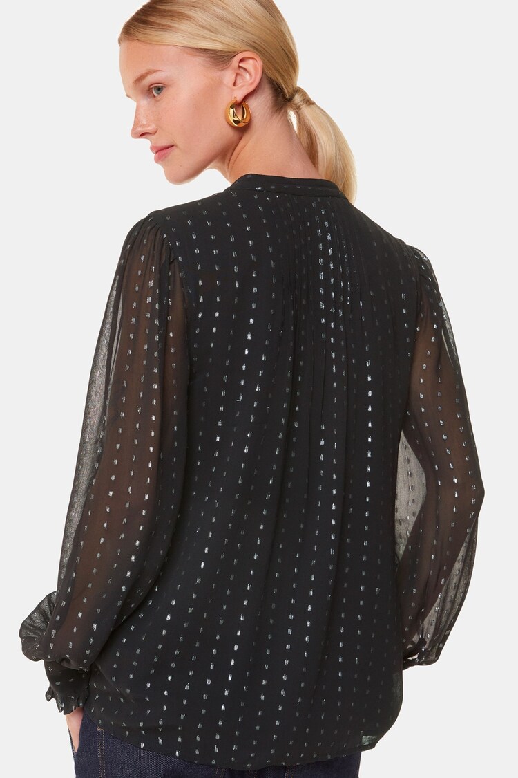 Whistles Black Metallic Stripe Blouses - Image 2 of 5