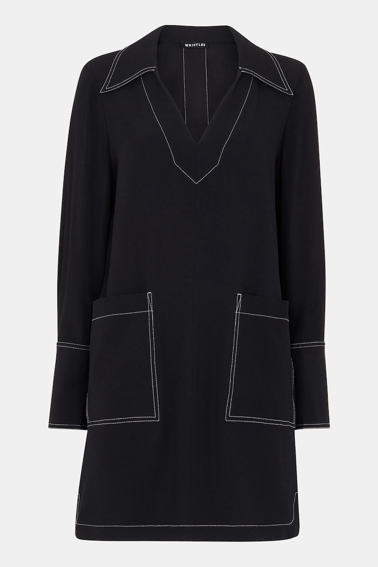 Whistles Topstitch Detail Shirt Black Dress - Image 5 of 5