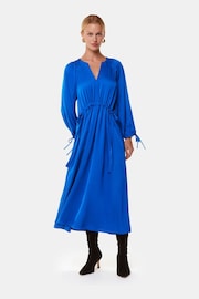 Whistles Blue Molly Satin Ruched Dress - Image 2 of 6