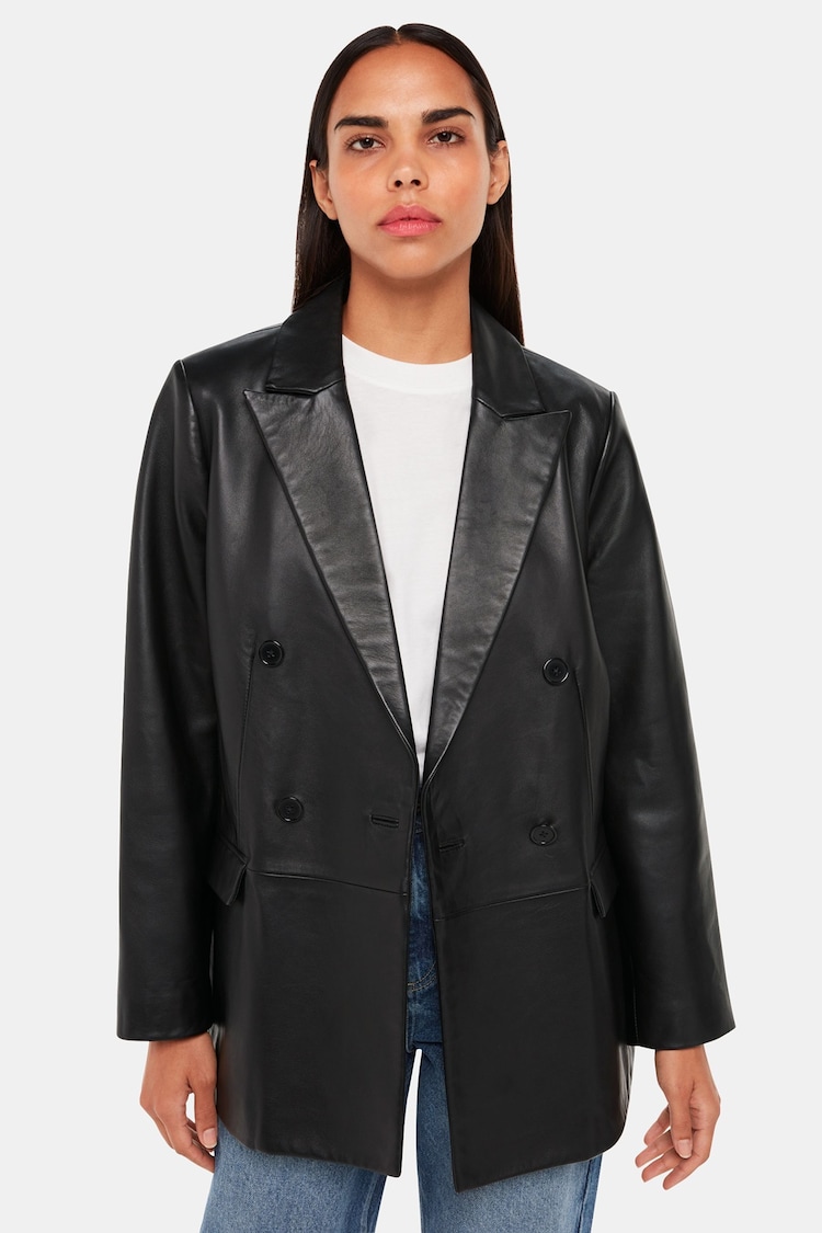 Whistles Aliza Waisted Leather Black Blazer - Image 1 of 5