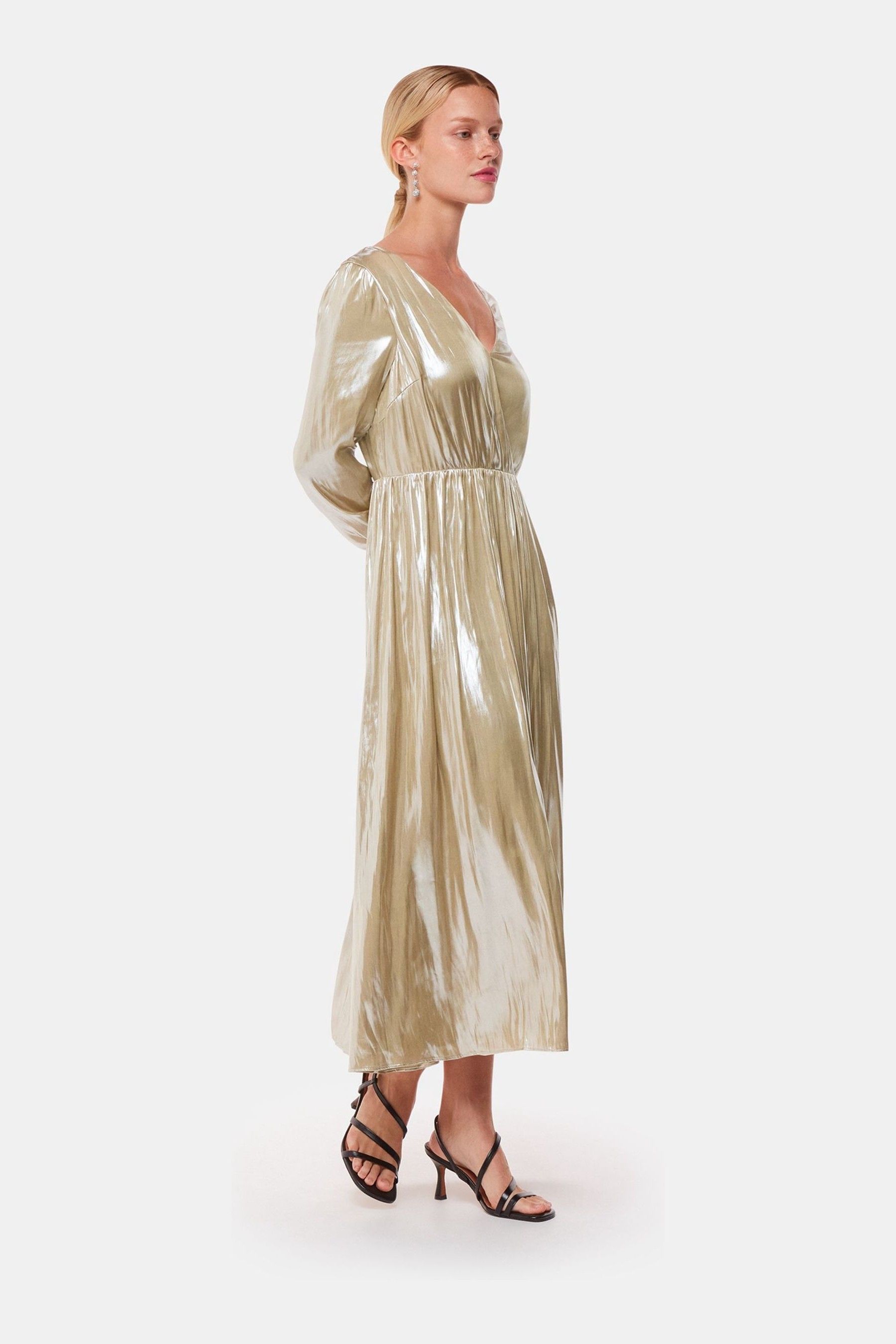 Buy Whistles Gold Metallic Wrap Front Dress from Next Luxembourg
