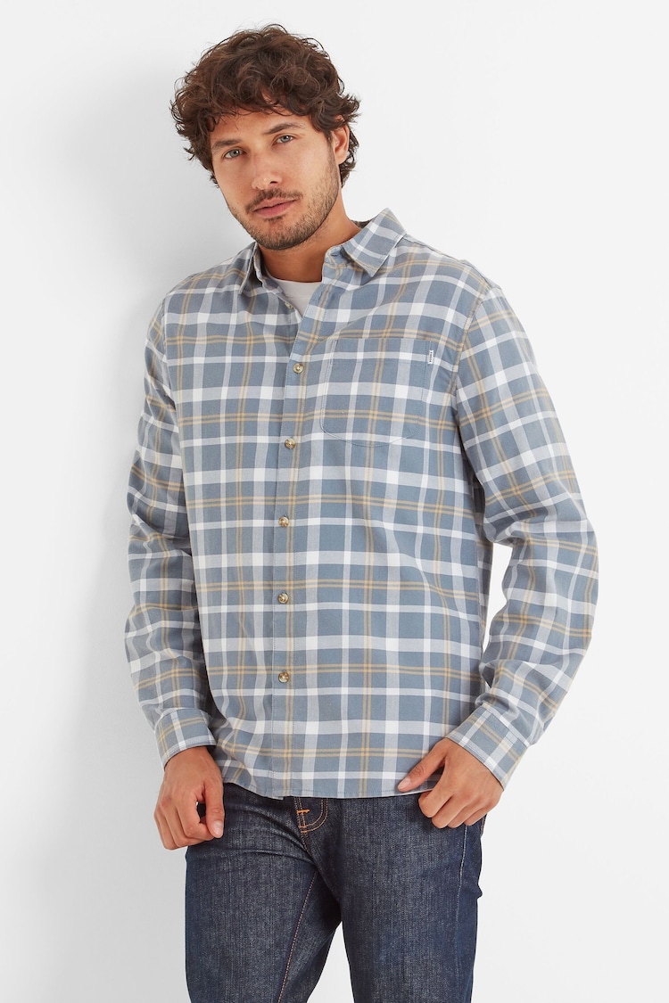 Tog 24 Blue Mens Treyton Shirt Long Sleeve Haze Check Shirt - Image 2 of 5