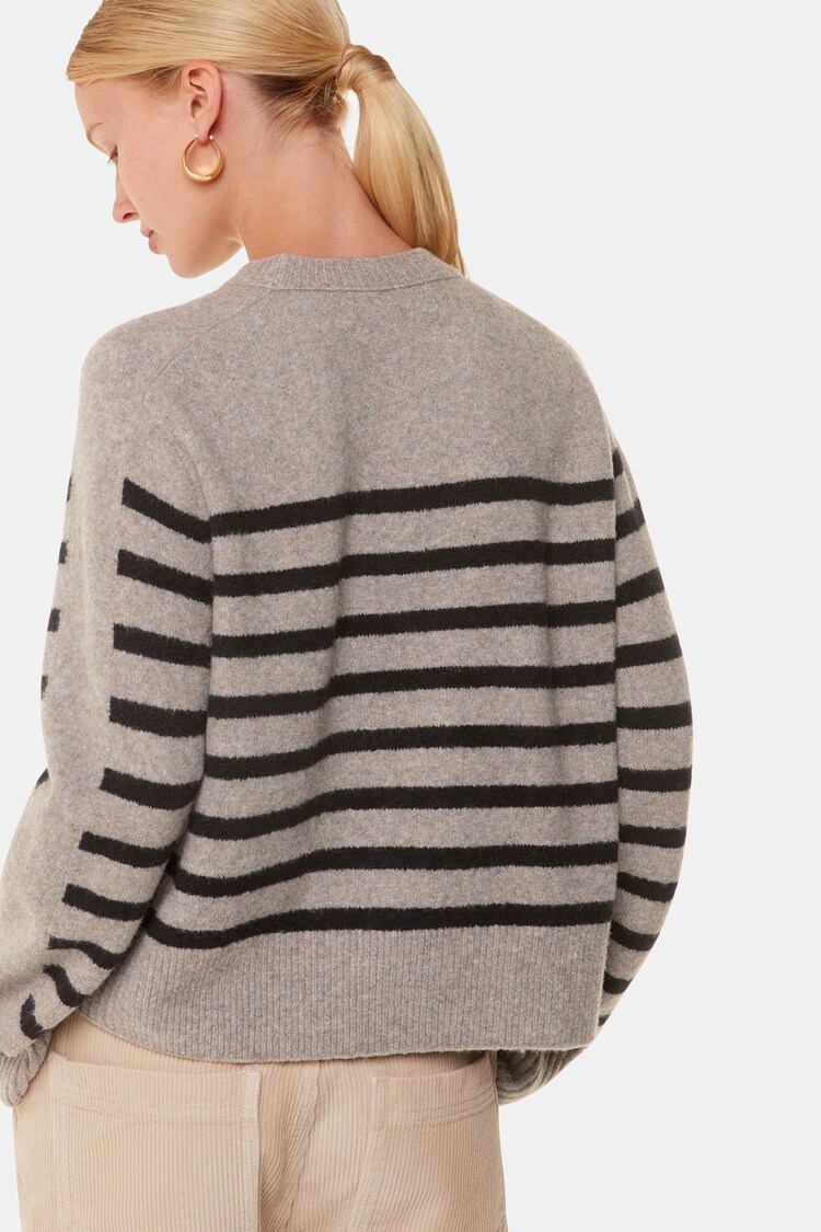 Whistles Natural Wool Mix Stripe Contrast Knit Jumper - Image 2 of 5