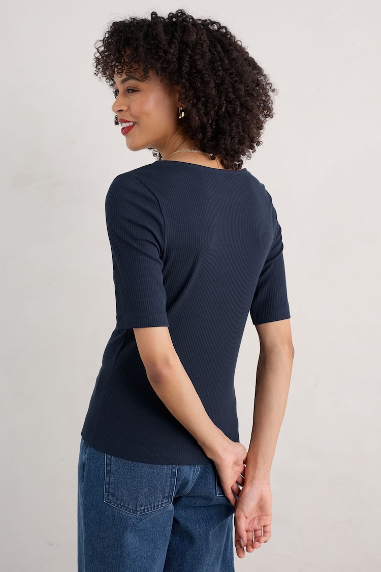 Seasalt Cornwall Blue Early Orchid Ribbed Henley Top - Image 2 of 5