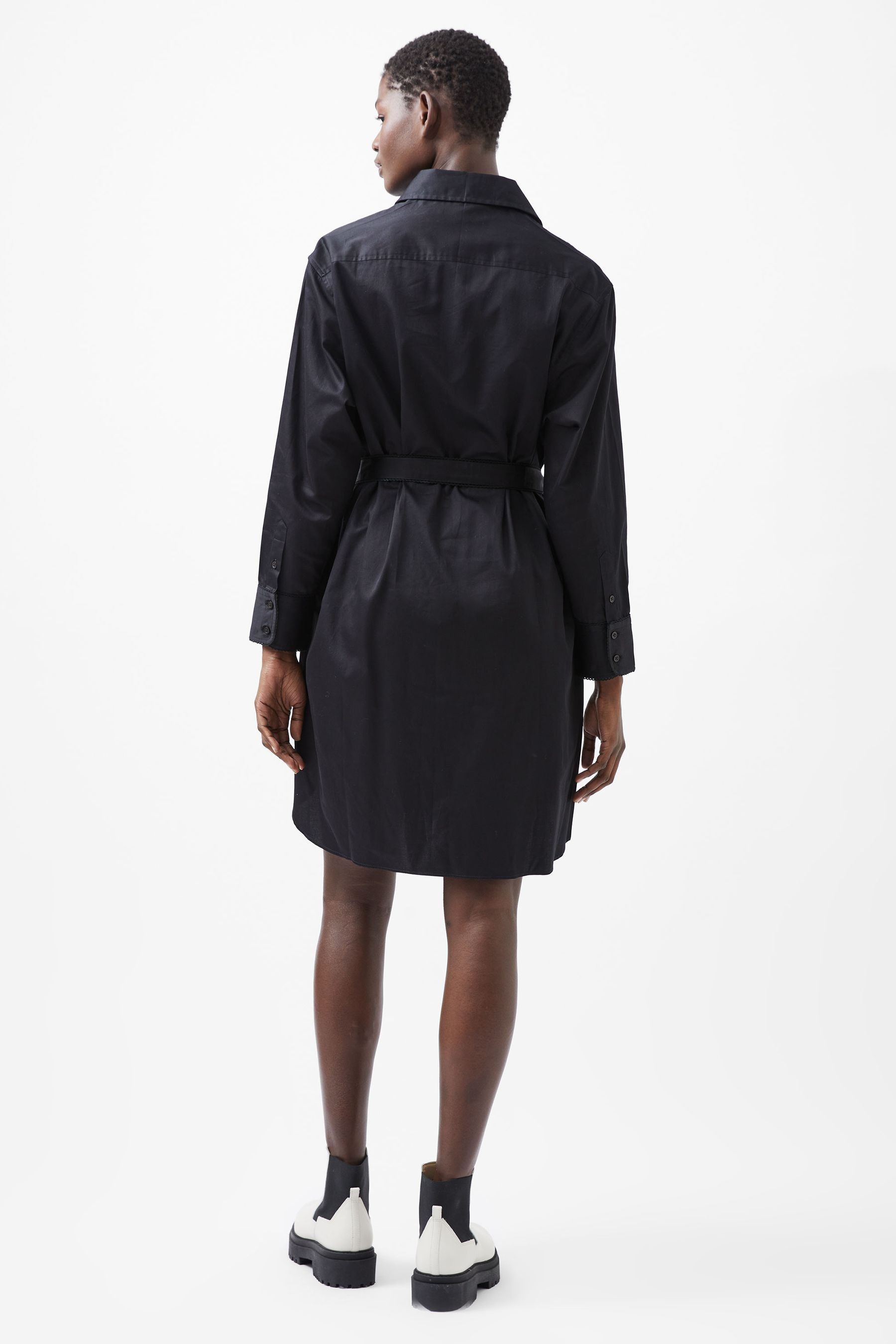French Connection Black 100 Cotton Long Sleeve Alexis Shirt Dress