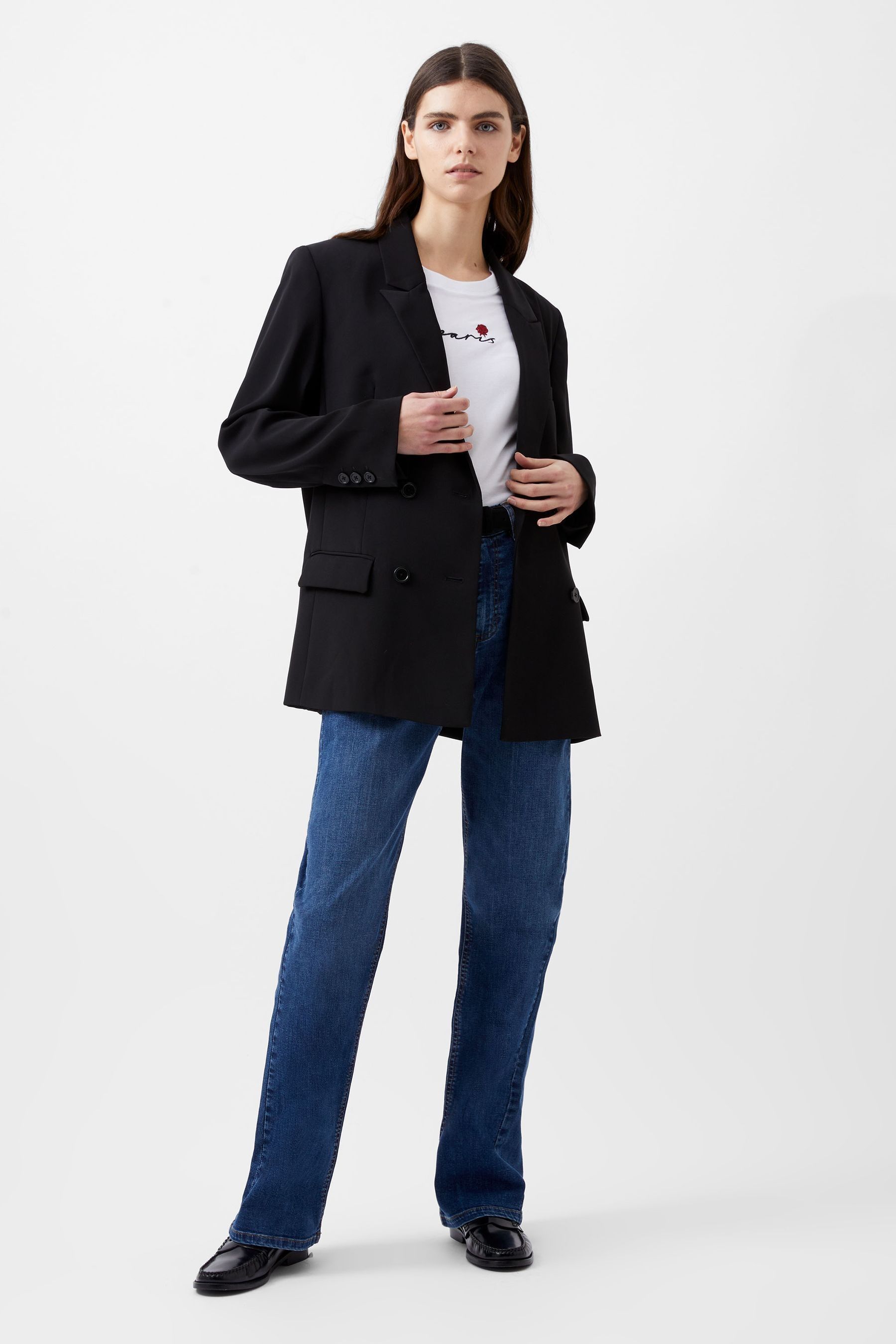 French Connection Black Double Breasted Harrie Suiting Blazer large Womens