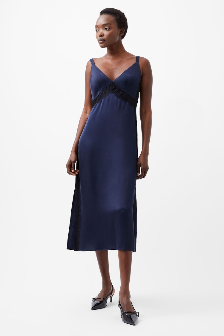 French Connection Blue Ennis Satin Lace Dress - Image 1 of 4