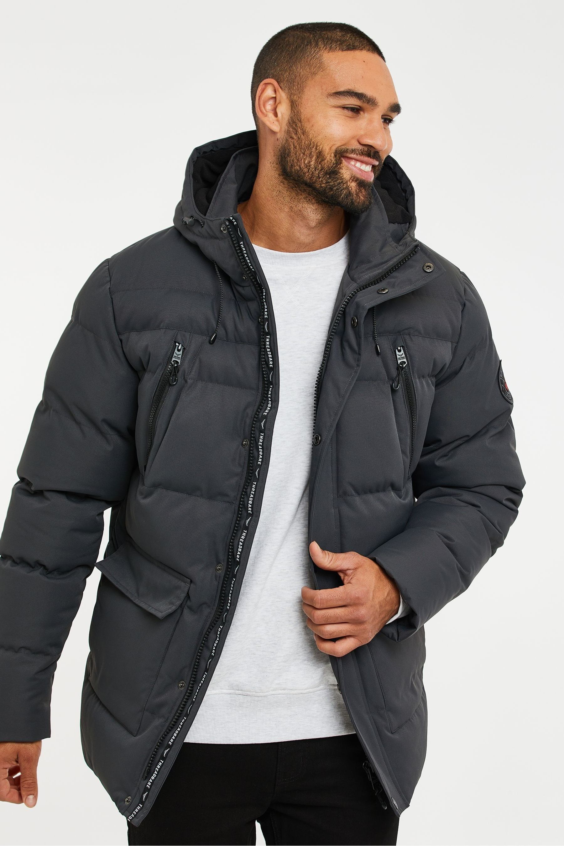 Threadbare tulip hooded puffer coat in slate grey shop