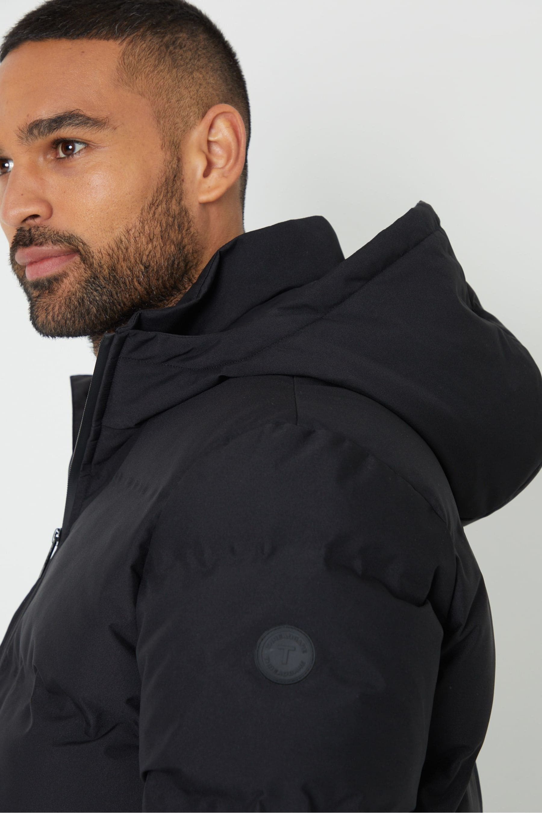 Threadbare Black Showerproof Hooded Puffer Jacket