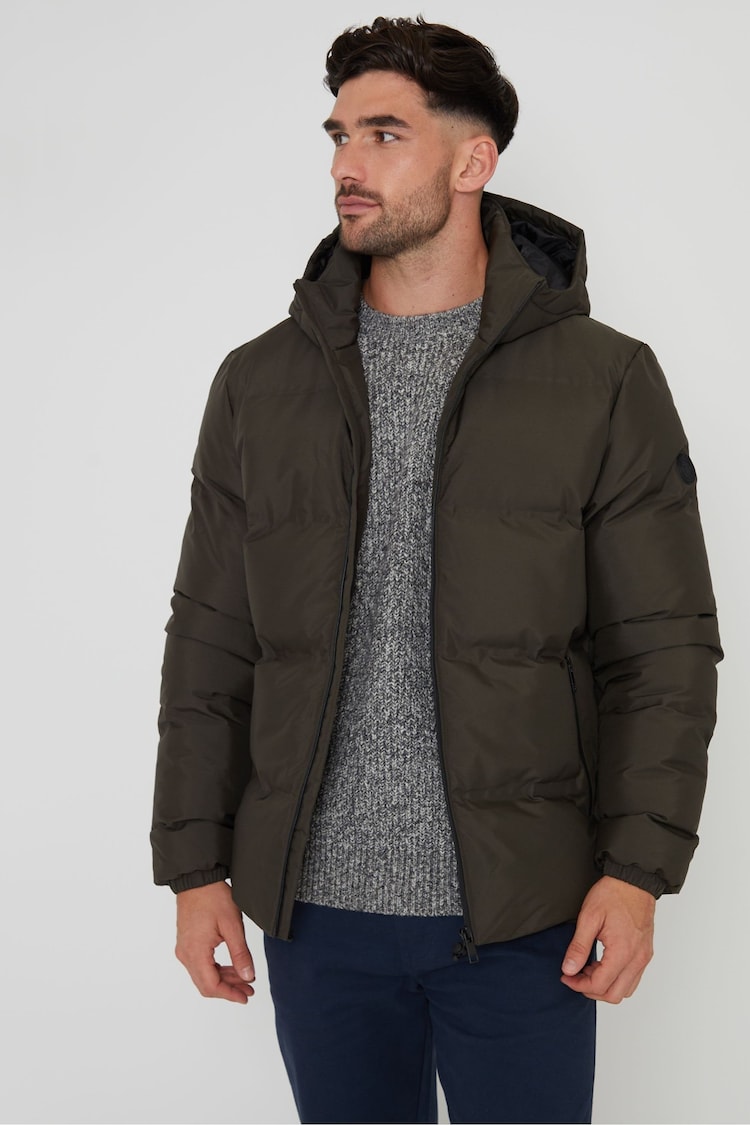 Threadbare Green Showerproof Hooded Puffer Jacket - Image 1 of 5