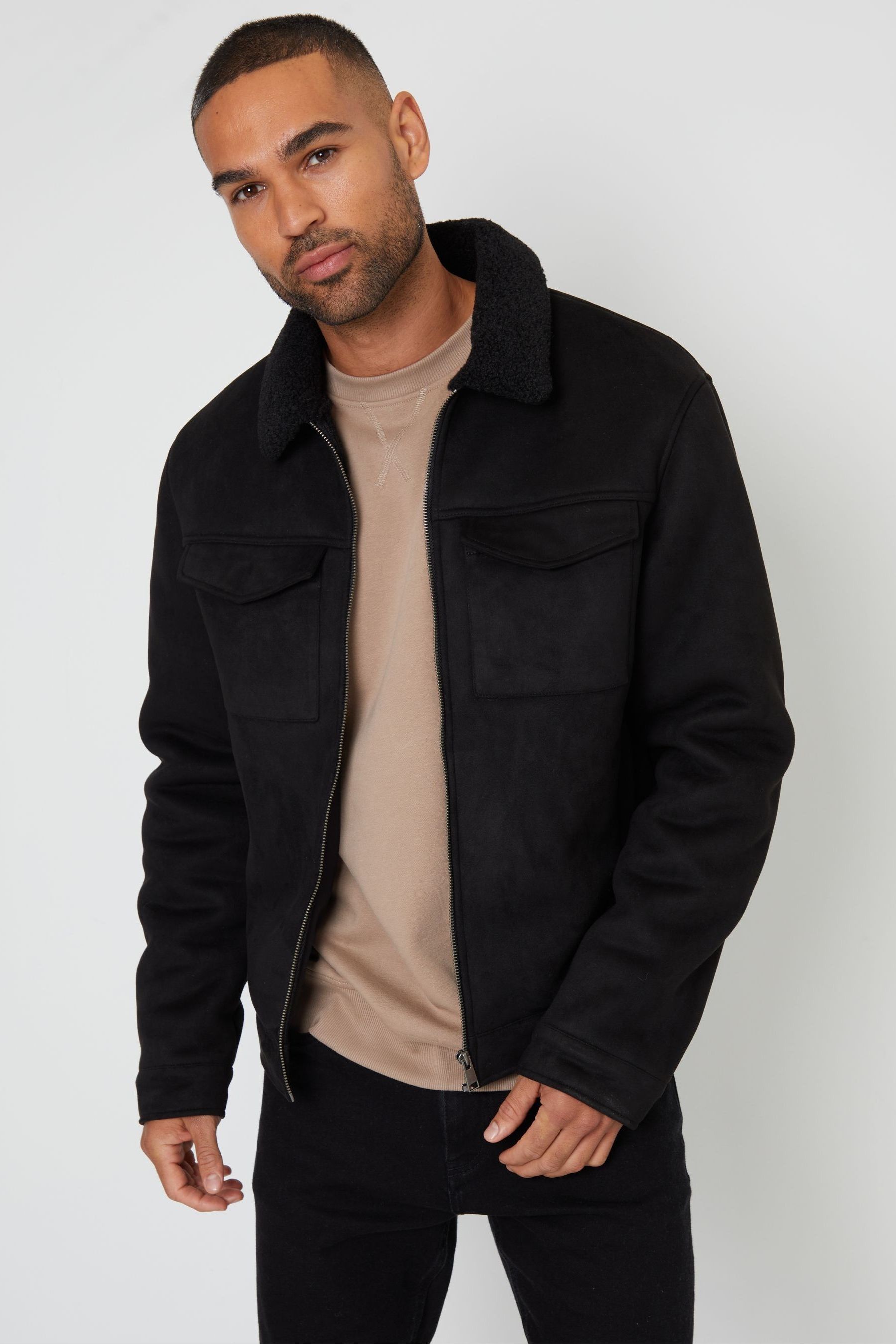 Suede fur aviator jacket top