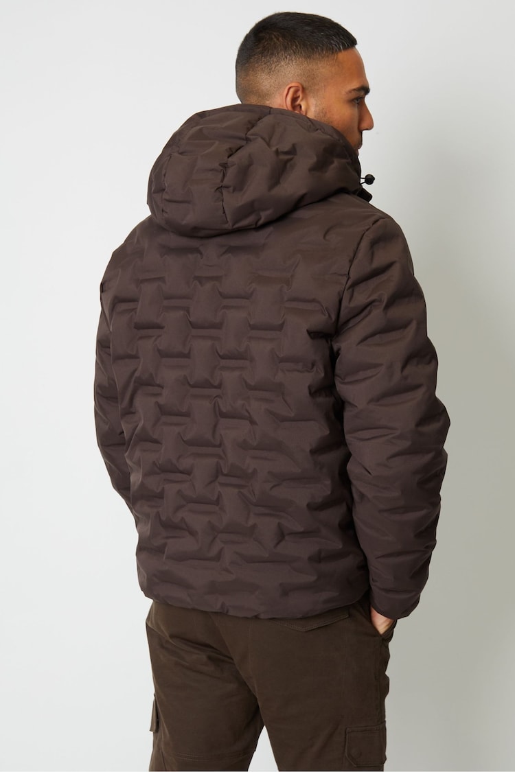 Threadbare Brown Showerproof Quilted Hooded Puffer Jacket - Image 2 of 5