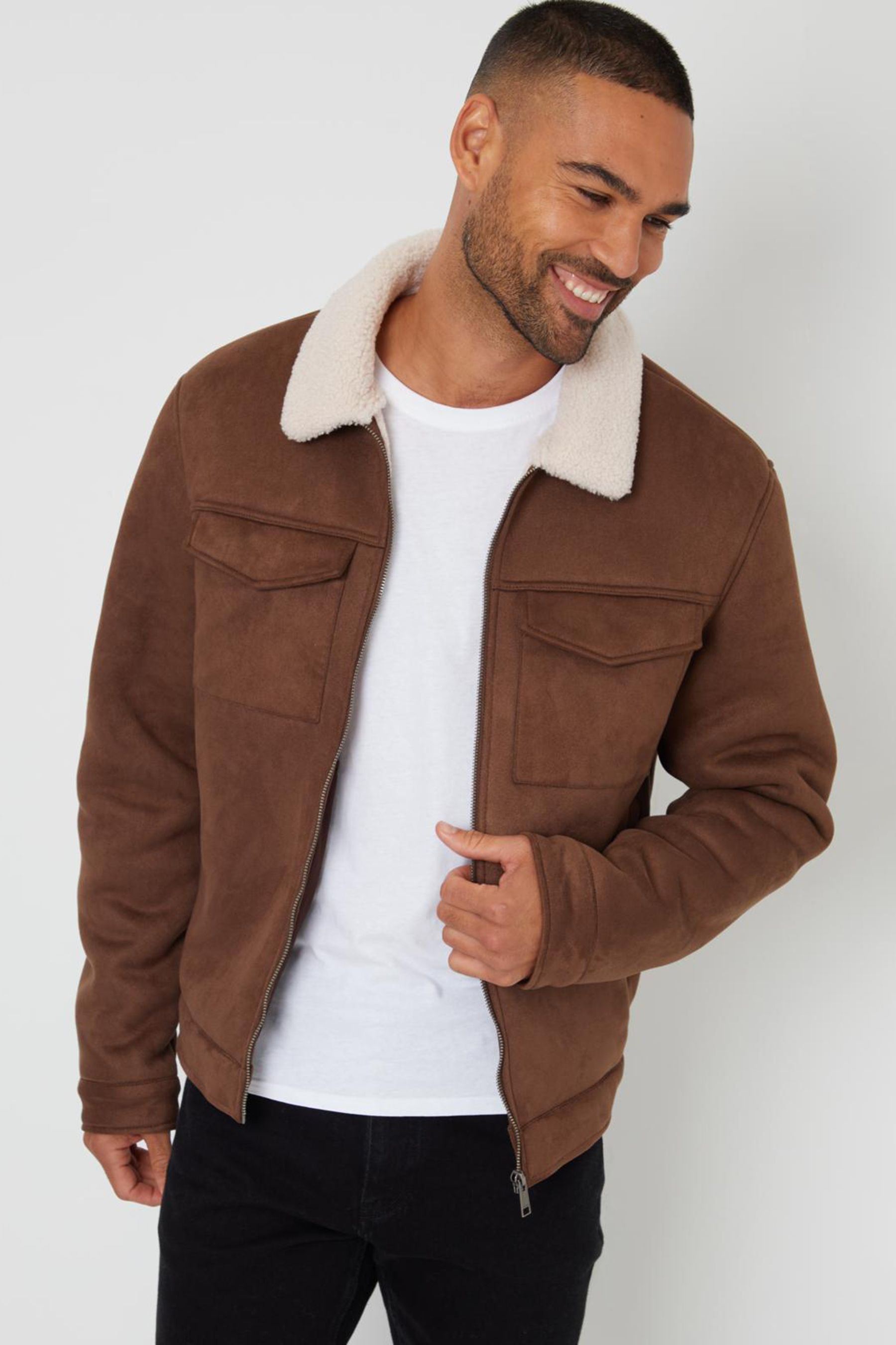 Suede fur aviator jacket outlet