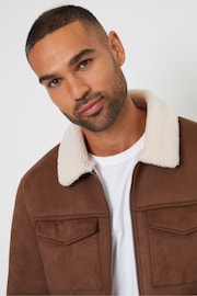 Threadbare Brown Faux Fur Suede Borg Lined Aviator Jacket - Image 4 of 4