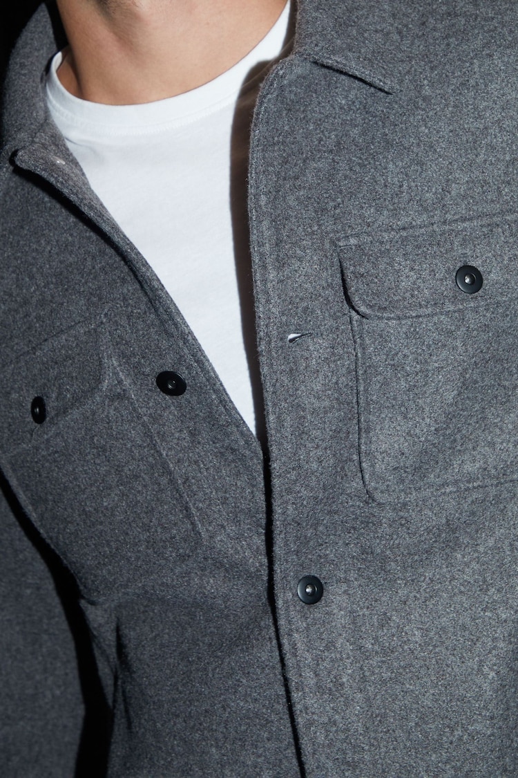 Threadbare Grey Brushed Button Up Shacket - Image 4 of 4