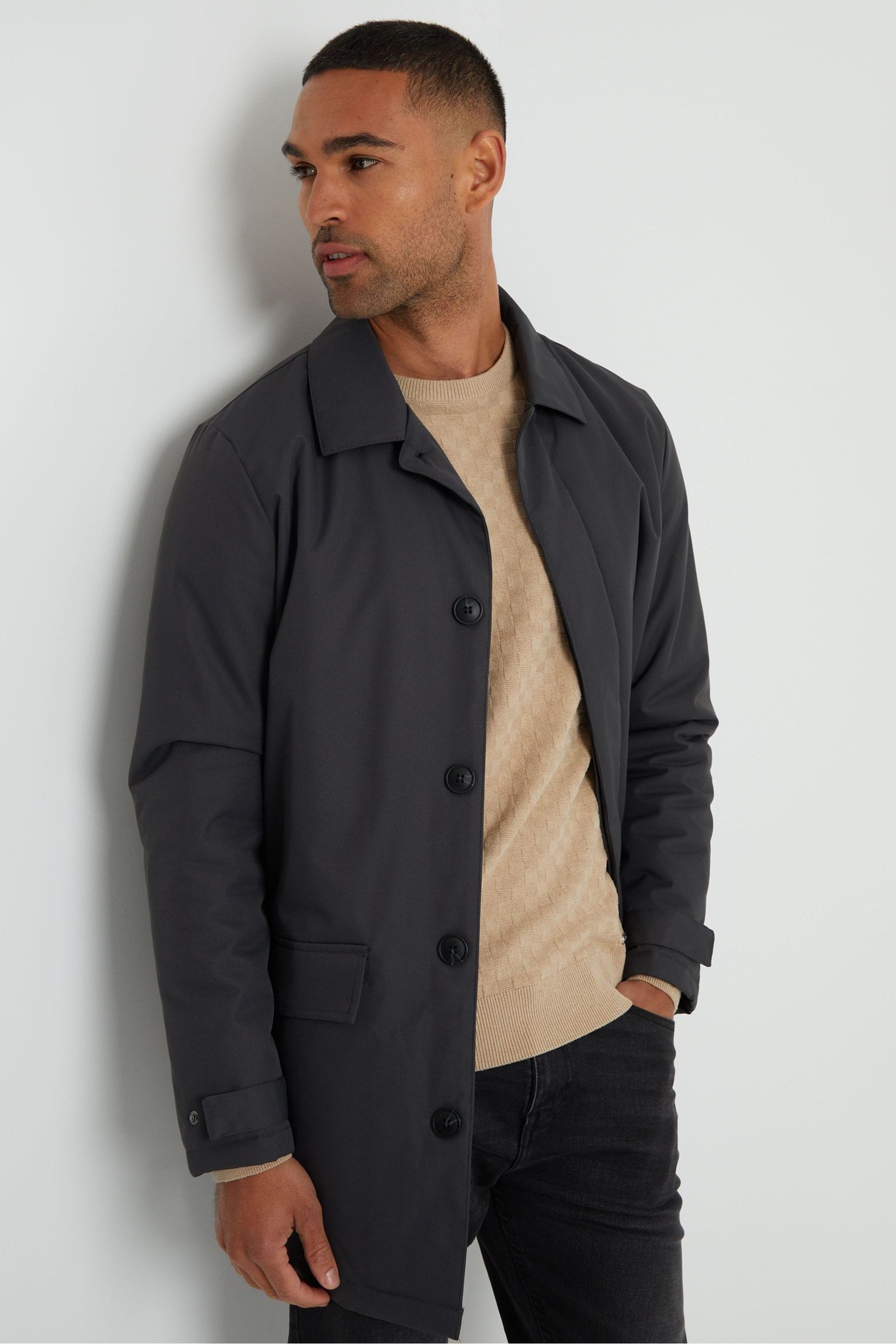 Buy Threadbare Grey Showerproof Button Up Collared Jacket from the Next UK online shop