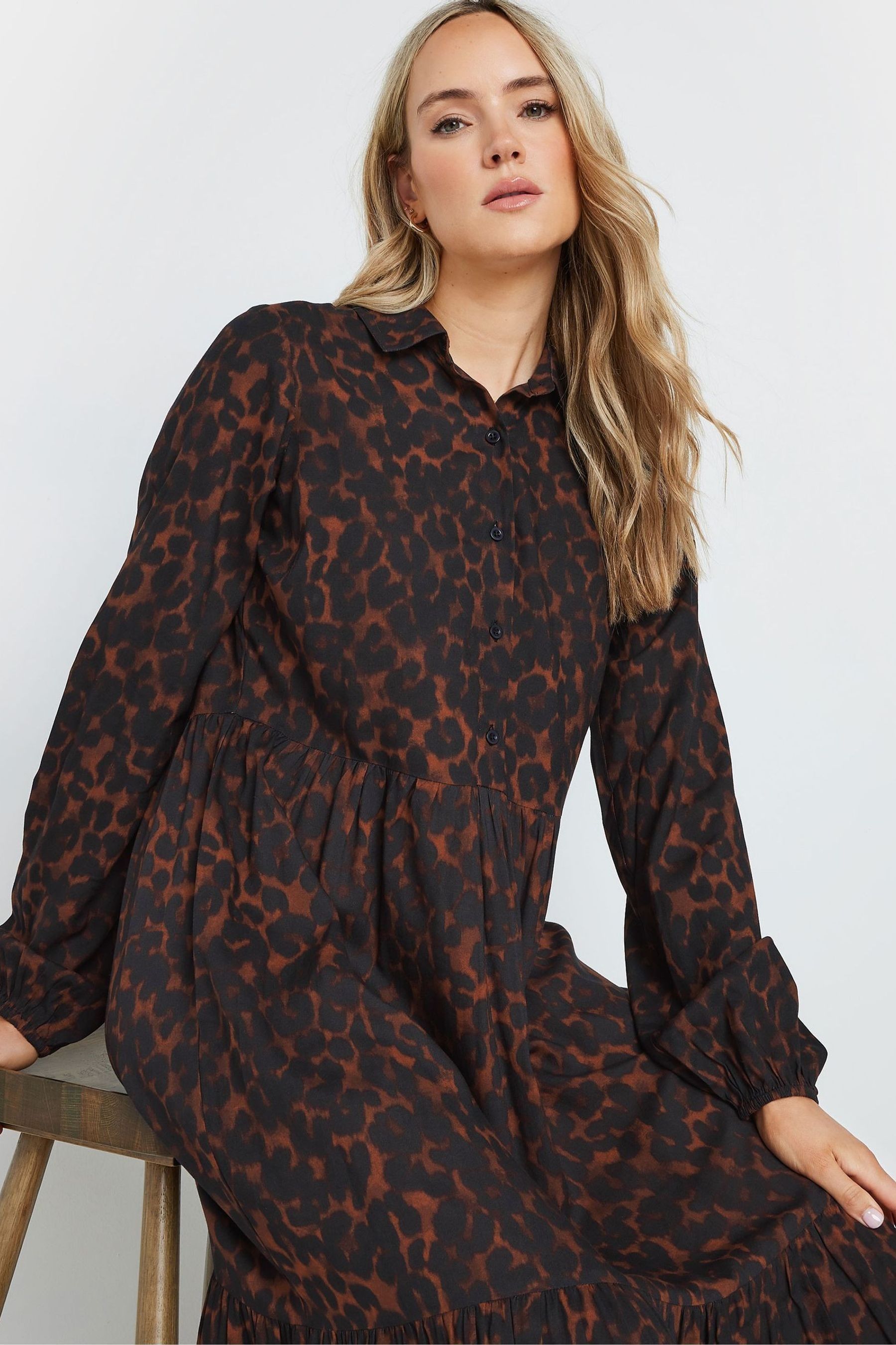 Buy Long Tall Sally Brown Long Sleeve Tiered Smock Dress from Next Luxembourg